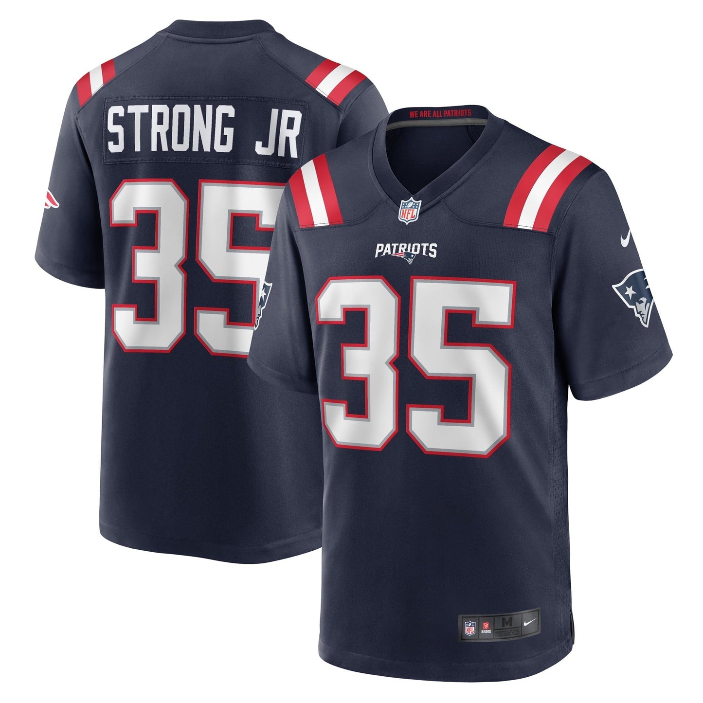 Men's Nike Pierre Strong Jr. Navy New England Patriots Game Player Jersey