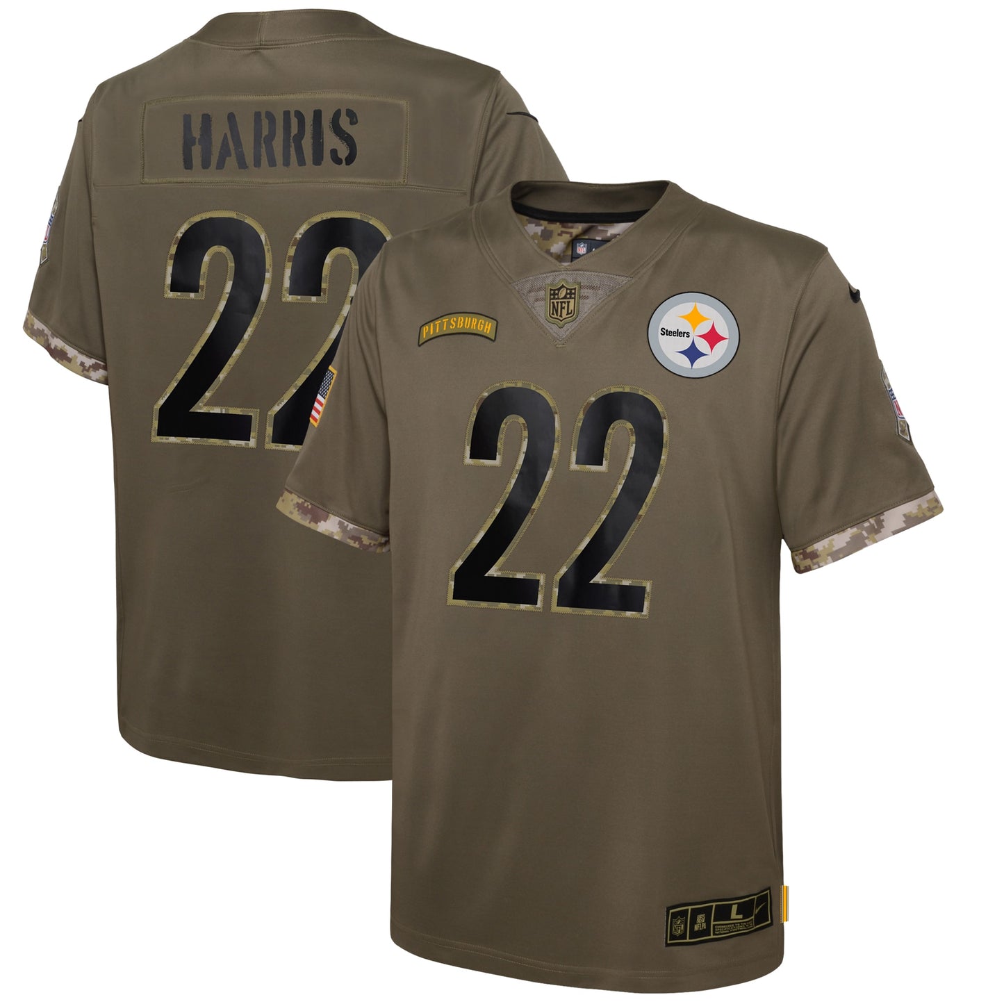 Najee Harris Pittsburgh Steelers Nike Youth 2022 Salute To Service Player Limited Jersey - Olive