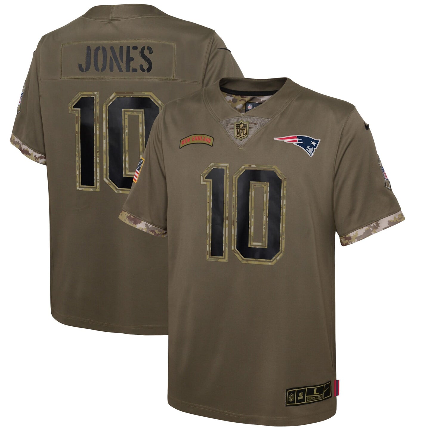 Youth Nike Mac Jones Olive New England Patriots 2022 Salute To Service Player Limited Jersey